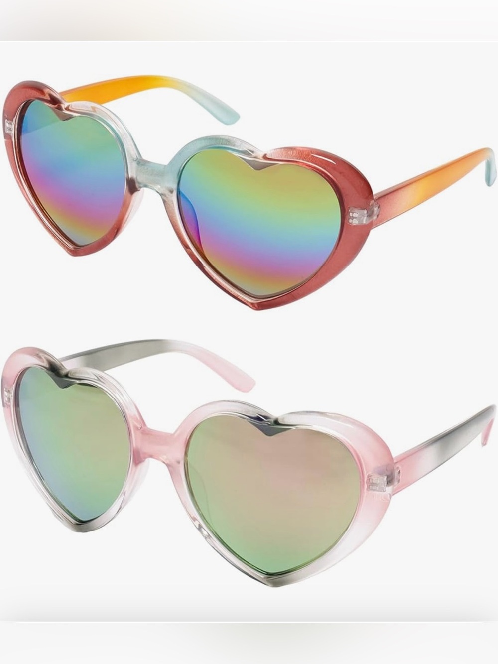 2pcs Heart Shaped Sunglasses for Women Rainbow Mirror Lens - Picture 1 of 8